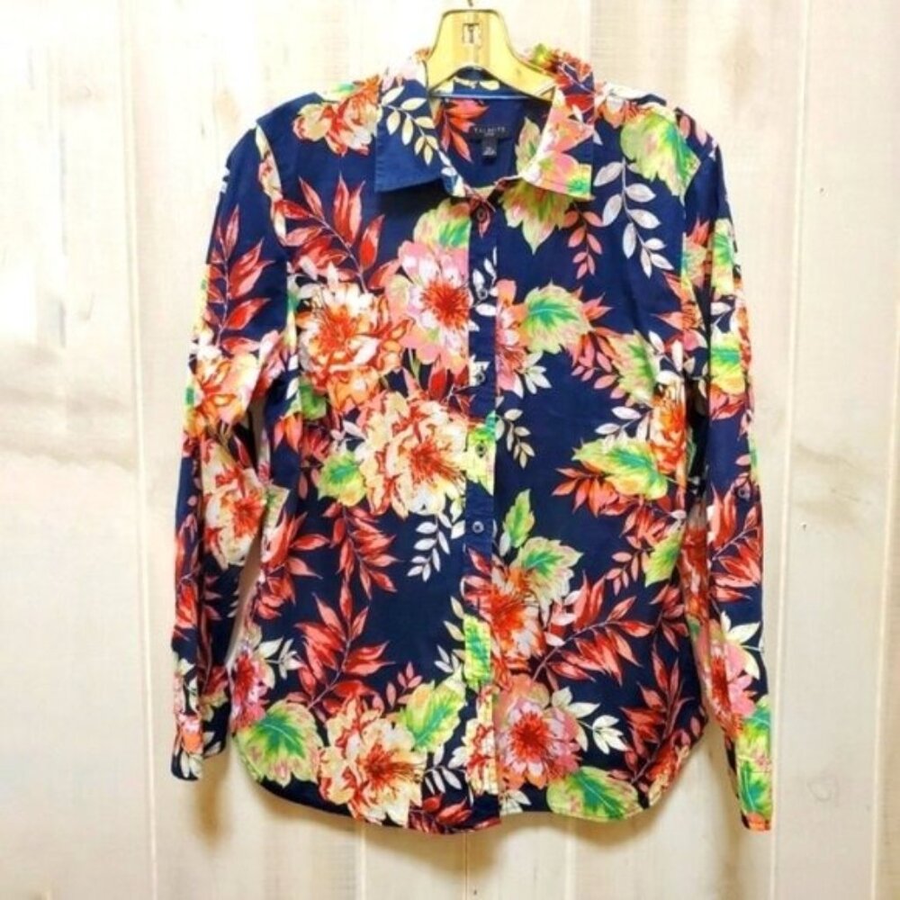 Talbots Cotton Blouse Button Front Tropical Floral LP